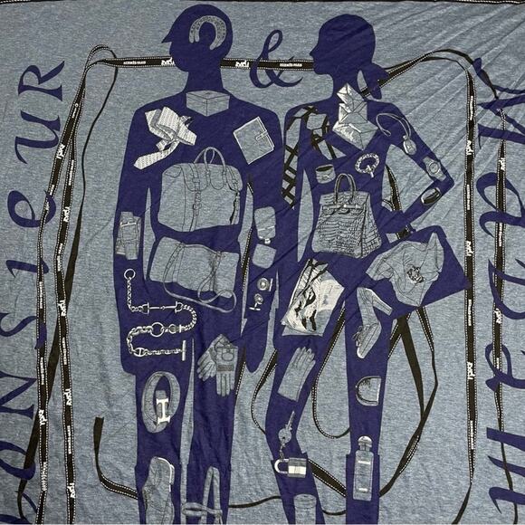 Hermes Madame and Monsieur Navy Blue Cotton Oversized Scarf - Picture 3 of 9